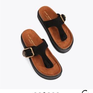 Kurt Geiger Black and Tan Sandals with Gold Buckle